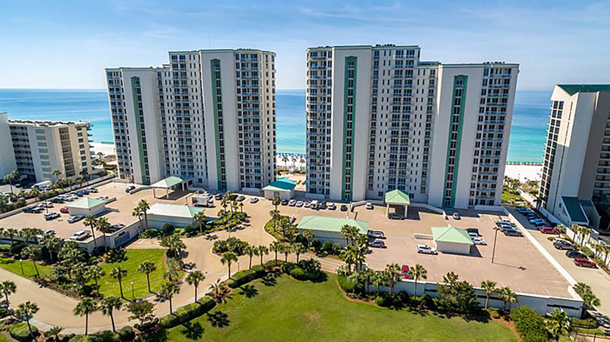 Aerial view of the Silver Beach Towers resort